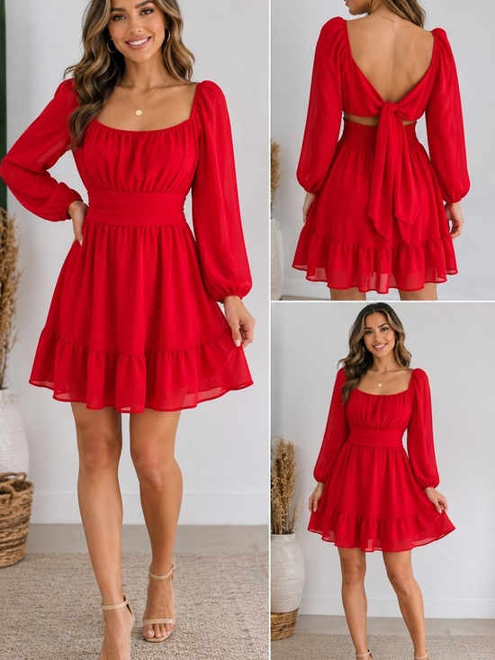 no brand Dresses & Skirts - Women's Red Open-Back Tie Detail Mini Dress